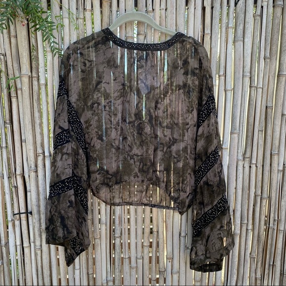 Free People Cropped sheer embellished beaded bell sleeves dye blouson top sz XS - Picture 6 of 15
